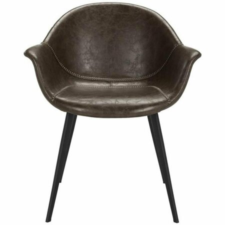 SAFAVIEH 32.28 x 24.41 x 26.38 in. Dublin Midcentury Modern Leather Dining Tub Chair, Light Brown & Black ACH7007A-SET2